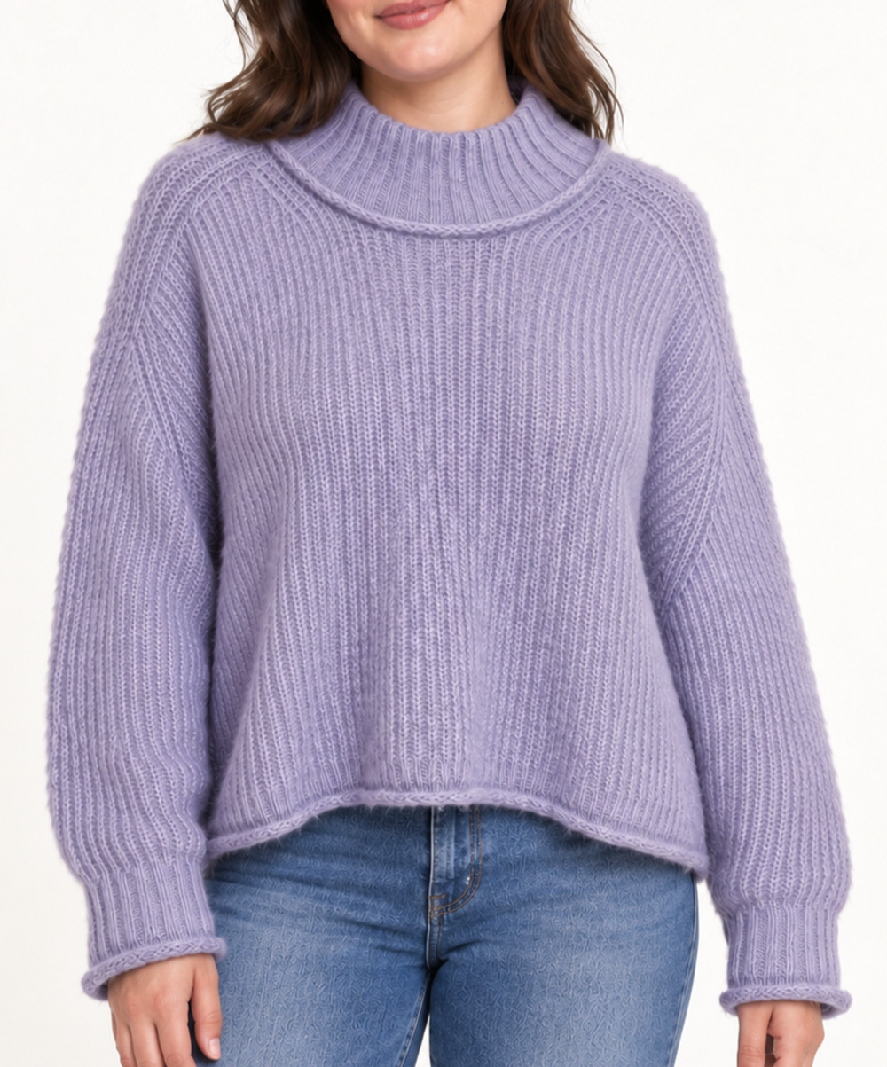 Pilcro Anthropologie XL Dawn Mock Neck Chunky Sweater Lavender Wool Blend Cozy